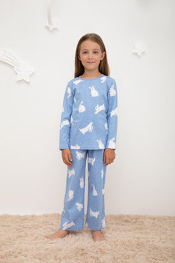 К 1622/зайки на снегу на голубом пижама дет