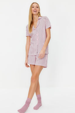 Pudra %100 Pamuklu Cizgili Sortlu Orme Pijama Tak?m? THMSS24PT00043 - Trendyolmilla фото 3