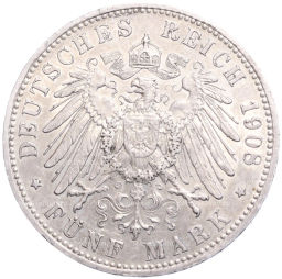 Монета 5 марок 1908 года D Германия (Бавария)