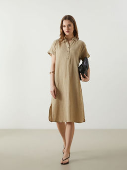 G?mlek Yaka Dokulu Oversize Elbise