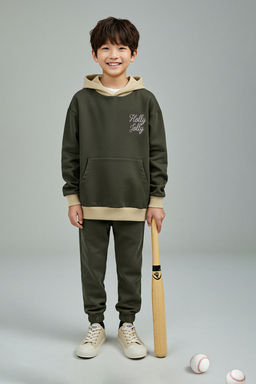 Haki Pamuklu Slogan Bask? Kapusonlu Oversize Orme Erkek Cocuk Sweatshirt TKDAW26SW00011 - Trendyolmilla фото 2