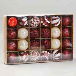 Ёлочные игрушки Мелодия ассорти люкс, шары новогодние, d=6 см, набор 24 шт., бело-бордовый - Зимнее волшебство фото 5