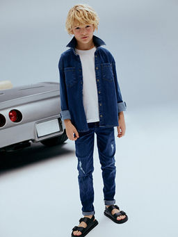 Super Skinny Fit Y?rt?k Detayl? Erkek ?ocuk Jean Pantolon