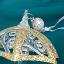 Цена за 2 шт. Ёлочная игрушка Зимнее волшебство. Зонтик - полосы, 1011.5 см, прозрачно-золотой фото 6