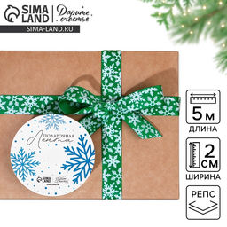 Лента декоративная репсовая «Снежный вихрь», зеленая, 2 см × 5 м