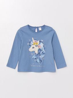 Bisiklet Yaka Bask?l? K?z Bebek Ti??rt