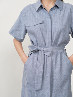 Платье льняное 90704 синее