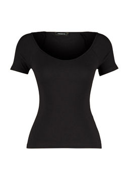 Trendyolmilla Siyah Fitted/Vucuda Oturan Fitilli Pamuk Esnek Orme Bluz TWOSS21BZ0579  фото 6