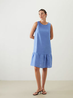 Bisiklet Yaka %100 Keten Elbise