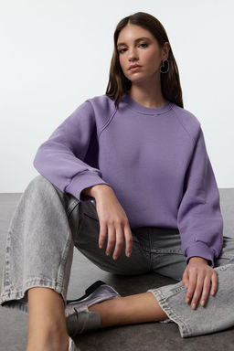 Lila Relaxed/Rahat Kal?p Basic Reglan Kol Bisiklet Yaka Orme Sweatshirt TWOAW24SW00104