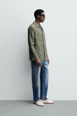 SOBRECAMISA RELAXED FIT CON LINO / verde lavado - Zara фото 4