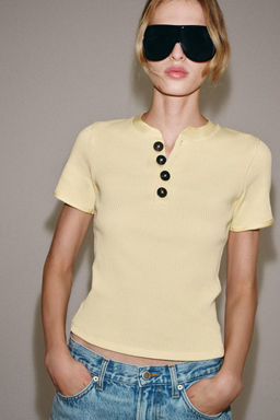 CAMISETA BOTONES ALGOD?N / Lim?n - Zara фото 3