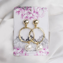 Серьги с жемчугом Нежность круг с бусиной, цвет белый в золоте - Queen fair фото 2