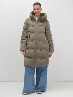 Пальто зимнее утепленное с капюшоном женское светло-коричневого цвета 7779SK - Visdeer фото 2