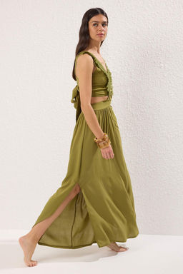 TRENDYOLMILLA Siyah Dokuma Puskullu Cut Out/Pencere Maxi Plaj Elbisesi TBESS21EL3624 фото 21