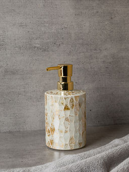 Диспенсер для жидкого мыла 450мл золотой/белый стекло, пластик АБС - Denastia фото 2