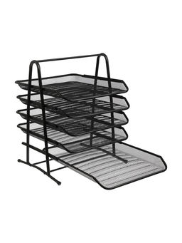 Лоток для бумаг, горизонтальный, металлическая сетка, 5 отделений, чёрный