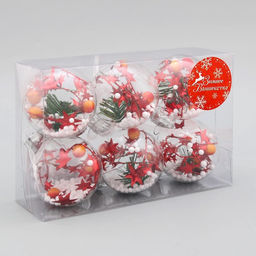 Ёлочные игрушки «Льдинка - звёзды в снегу», шары новогодние, d=6 см, набор 6 шт., прозрачный