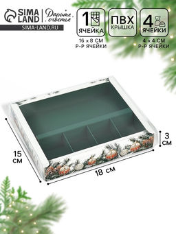 Коробка под 4 конфеты и шоколад, с ячейками «Новогодние игрушки» 18.5×15.5×3 см