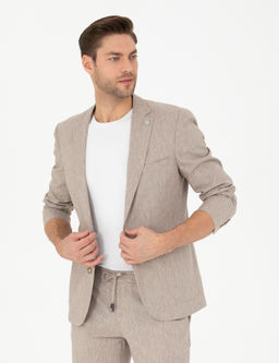 A__k Kahverengi Ex. Slim Fit Keten Kar___ml_ Ceket