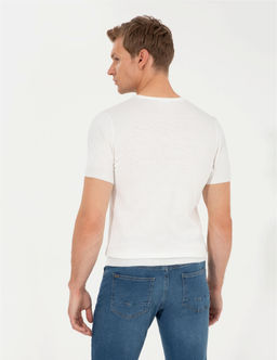 Ekru Slim Fit Bisiklet Yaka Triko Ti__rt - Pierre cardin фото 5