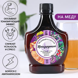 Медовый бальзам Тонизирующий: кедровый орех, шиповник, чабрец, пижма, в пластиковой бутылке, 250 мл.