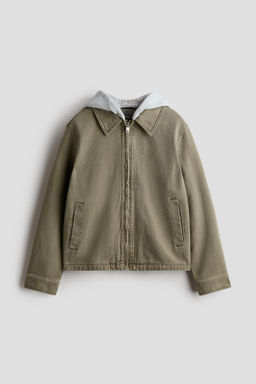 Chaqueta camisera de sarga con capucha