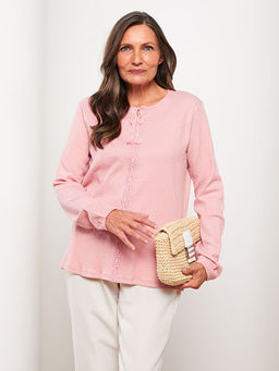 Ba?lamal? Yaka Nak??l? Uzun Kollu Kad?n Ti??rt