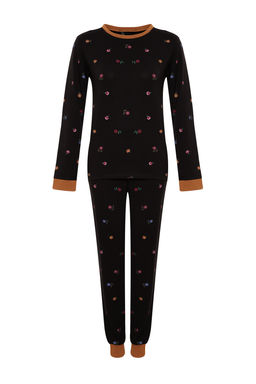 Trendyolmilla Siyah %100 Pamuklu Cicekli Tshirt-Jogger Orme Pijama Tak?m? THMAW24PT00227 фото 7