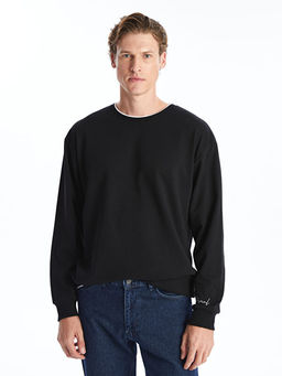 Bisiklet Yaka Uzun Kollu Bask?l? Erkek Sweatshirt