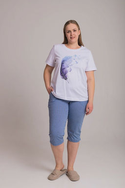 Капри из кулирки в полоску М326018гб голубой/белый