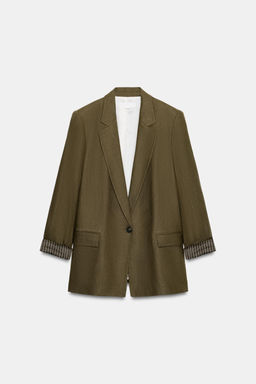 BLAZER CON LINO MANGA REMANGADA / Khaki oscuro - Zara фото 5