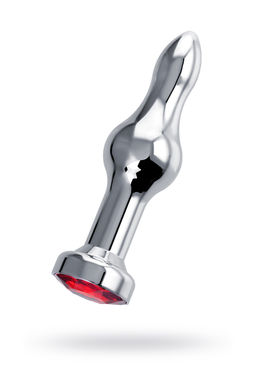 Анальная втулка Штучки-Дрючки, металл, серебряная, с красным кристаллом, 10 см, 2,8 см, 75 г