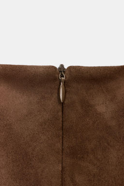 FAUX SUEDE DRESS WITH RUFFLES