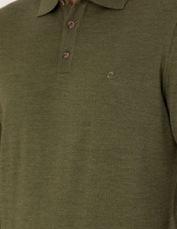 A__k Ye_il Regular Fit Polo Yaka Y_n Kar___ml_ Basic Triko Kazak