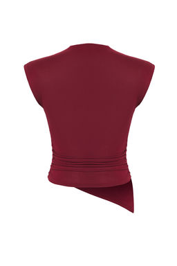 Bordo Dik Yaka Buzgu/Drape Detayl? Fitted/Vucuda Oturan Asimetrik Orme Bluz TWOSS24BZ00534