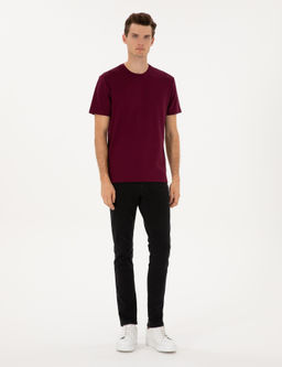 Bordo Regular Fit Kal_n Dokulu Bisiklet Yaka Basic Ti__rt