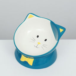 Миска керамическая Киса на подставке-лапках 200 мл 13 х 12 х 8 см, голубая - Пижон фото 3