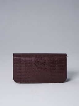 Сумка кожаная багет Deboro 30138 крок/пурпур