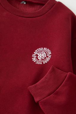 Bordo S?rt Bask?l? Erkek Cocuk Duz Orme Mini Me Sweatshirt TKDAW25SW00115 - Trendyolmilla фото 3