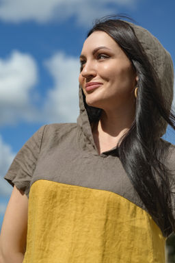 Платье 100% лен с капюшоном