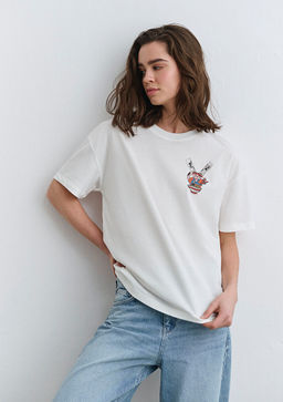 Delicious Bask?l? Beyaz Tisort - Mavi фото 2