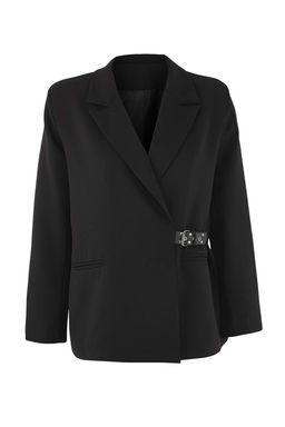 Siyah Kemer Aksesuar Kemerli Regular/Normal Kal?p Dokuma Blazer Ceket TWOAW26BC00027