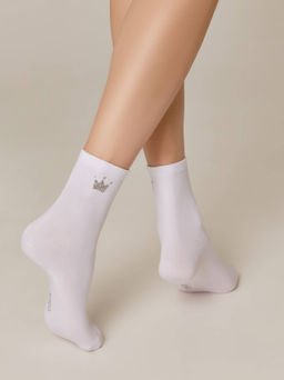 Цена за 2 пары. Носки Классические CONTE Носки из хлопка с сияющим рисунком Queen белый - Conte elegant фото 2