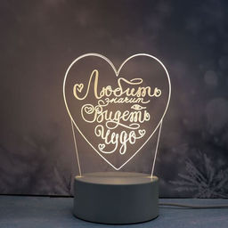 Светильник ночник "3D-Любить - значит видеть чудо" на пластиковой подставке, с включателем USB
