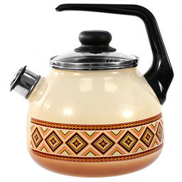 "Шоколад" Чайник эмалированный 3л, д20см, h16см, со свистком, сферическая форма, стеклянная крышка, слоновыя кость (Россия)