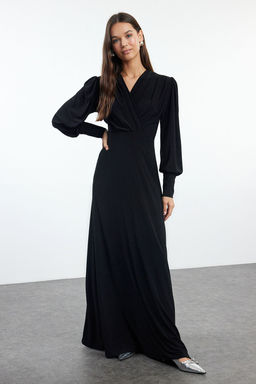 TRENDYOLMILLA Siyah Duz Maxi Kruvaze Detayl? A-line/Can Ac?lan Melek Kol Orme Elbise TWOAW25EL00098  фото 2