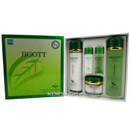 Набор для ухода за лицом с зеленым чаем (крем, тонер, эмульсия) Jigott, Корея Акция