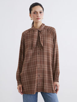 Fular Yaka Ekose Kad?n G?mlek Tunik