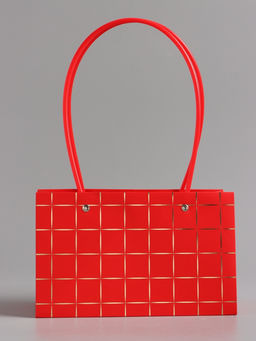 Цена за 10 шт. Сумка переноска для цветов, влагостойкая, красная. с тиснением, 22×10.5×13.5±5% см